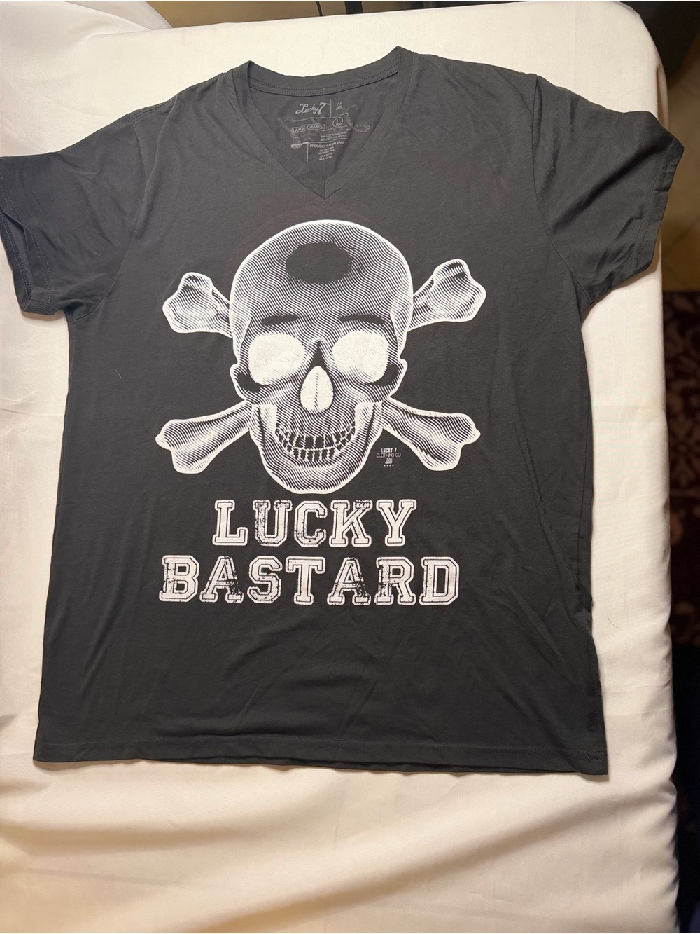 Lucky Brand Black V-Neck Skull & Crossbones Graphic Tee